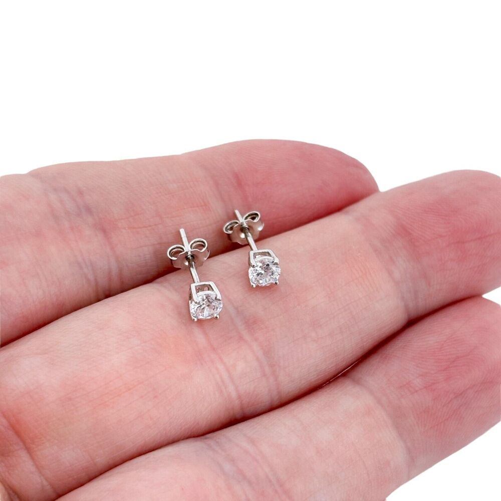 Estate IBB Sterling Silver 925 Cubic Zirconia Stud Earrings